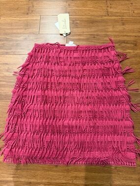 Anthropologie Hot Pink Crochet Fringe Mini Skirt
